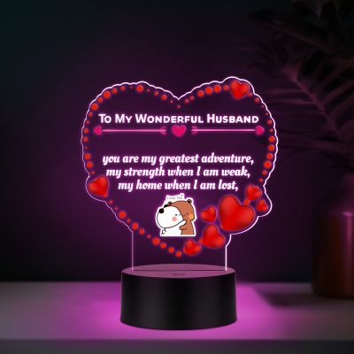 Couples Led Night Lamp Gift Item for Wedding, Anniversary, Birthday & Valentine's Day Romantic Gift for Couples Multicolored Light (My Wonderful Husband)